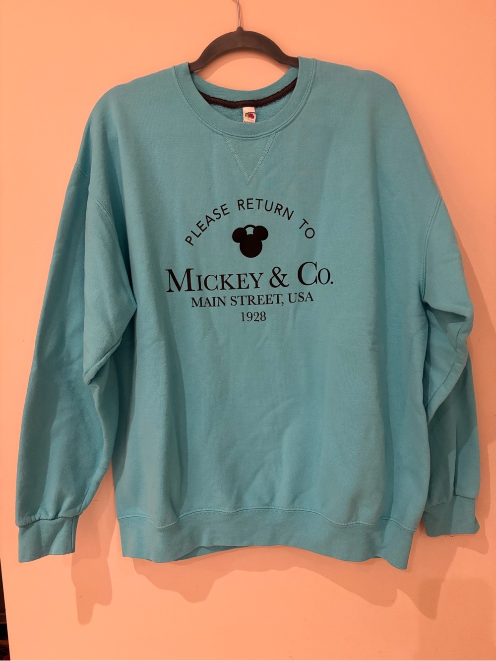 Fruit of the Loom Turquoise Crewneck with Black Mickey Print